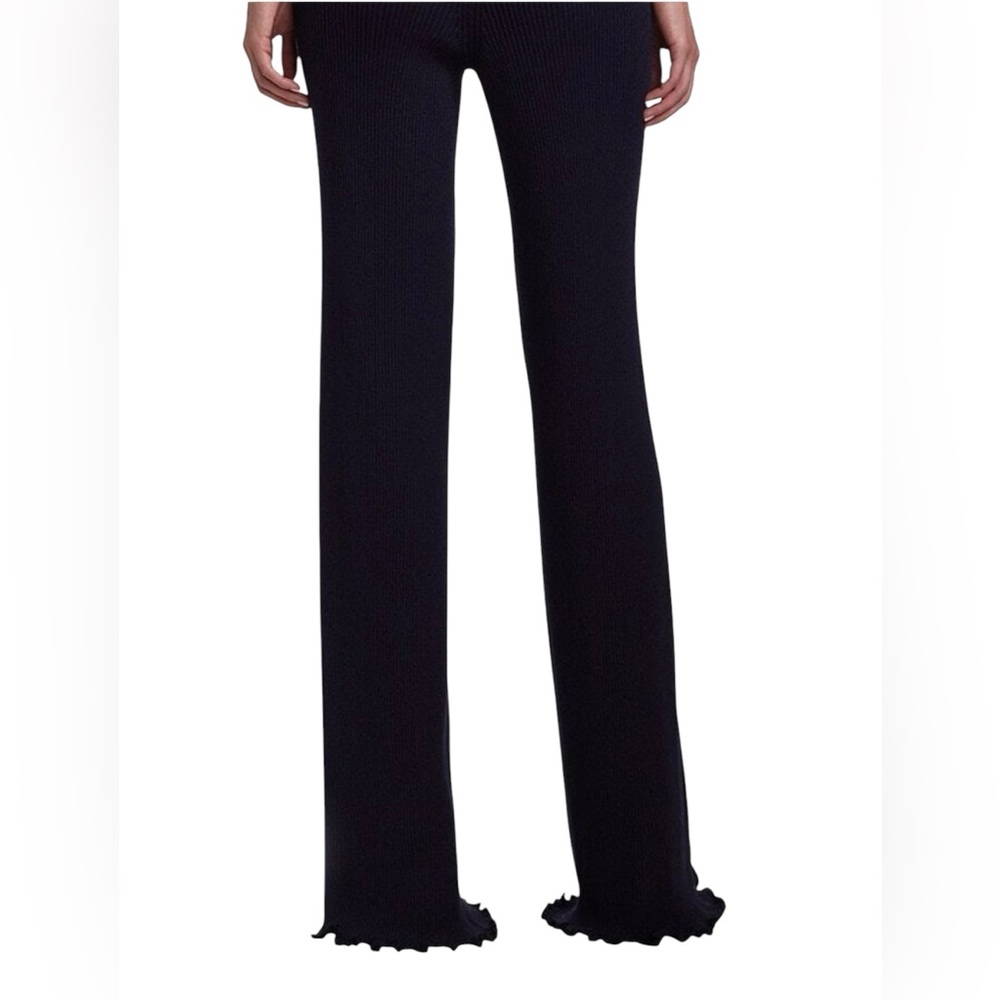 THE ROW Carmine knit long pants w/ ruffle hem Navy Blue | Size large Silk Cotton - Picture 2 of 13